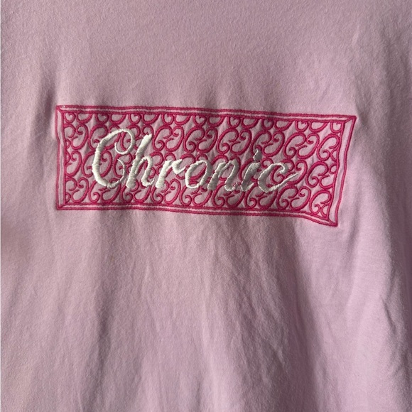 Vintage Y2K Pink “Chronic” T-Shirt Embroidered Bella Canvas Brand Size Large - Picture 2 of 6
